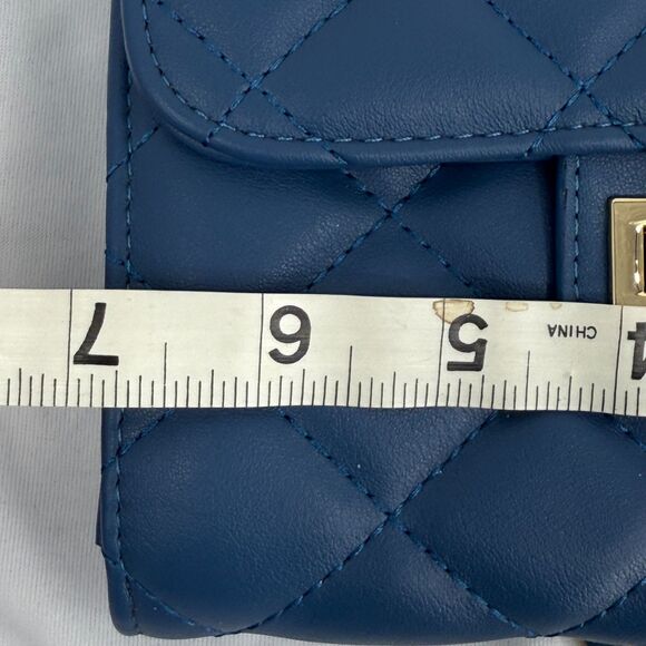 Quilted Chain Mini Purse Blue Ophelia Roe NEW gold chain strap - Picture 8 of 12